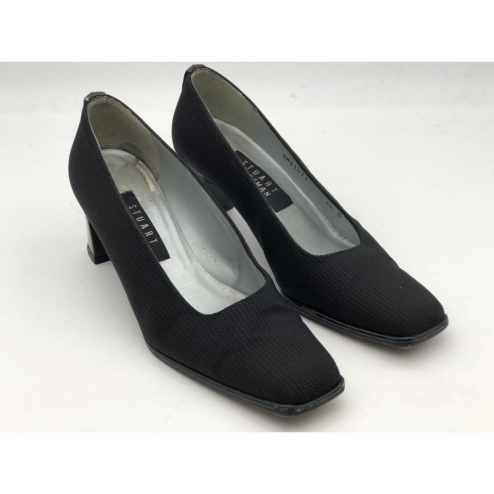 Stuart Weitzman Black Textured Fabric Square Toe Heel Pumps Size 6.5‎ B